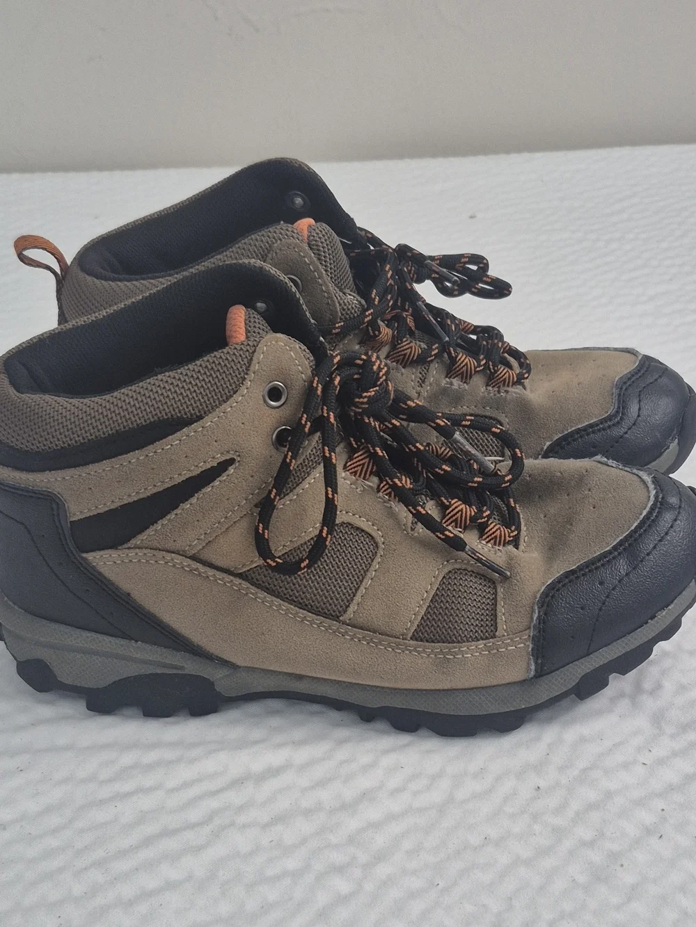 Ozark Trail Boys Hiking Boots Brown/Black/Orange Lace Up US 4 EU 36